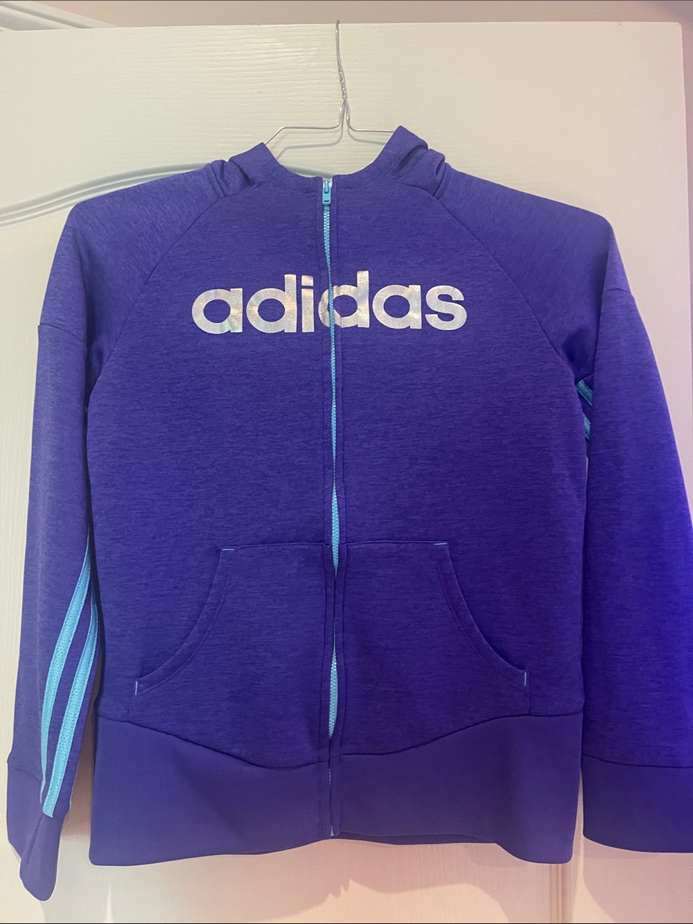 adidas Purple Kids Full-Zip Hoodie with Light Blue Accents